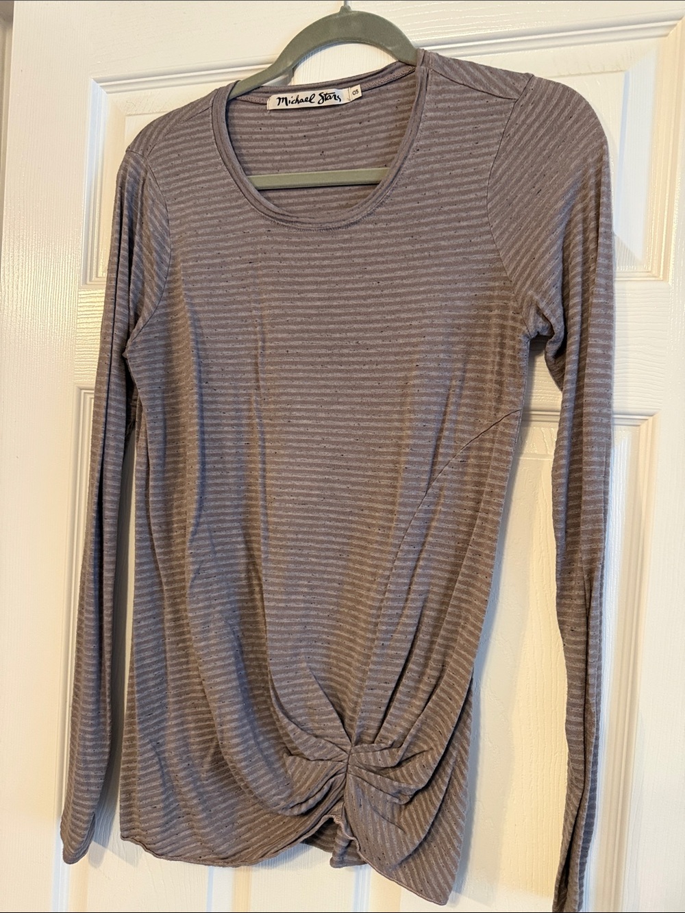 Michael Stars Taupe Gray Striped Long-Sleeve Twist Front Top